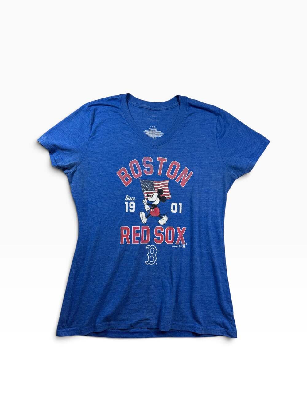 Disney Mickey Mouse Boston Red Sox Womens L V Neck MLB Graphic T Shirt